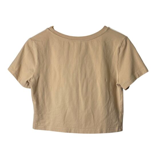 Adidas Tan 3-Stripe Logo Short Sleeve Cropped T-shirt Women's Large - Picture 2 of 8